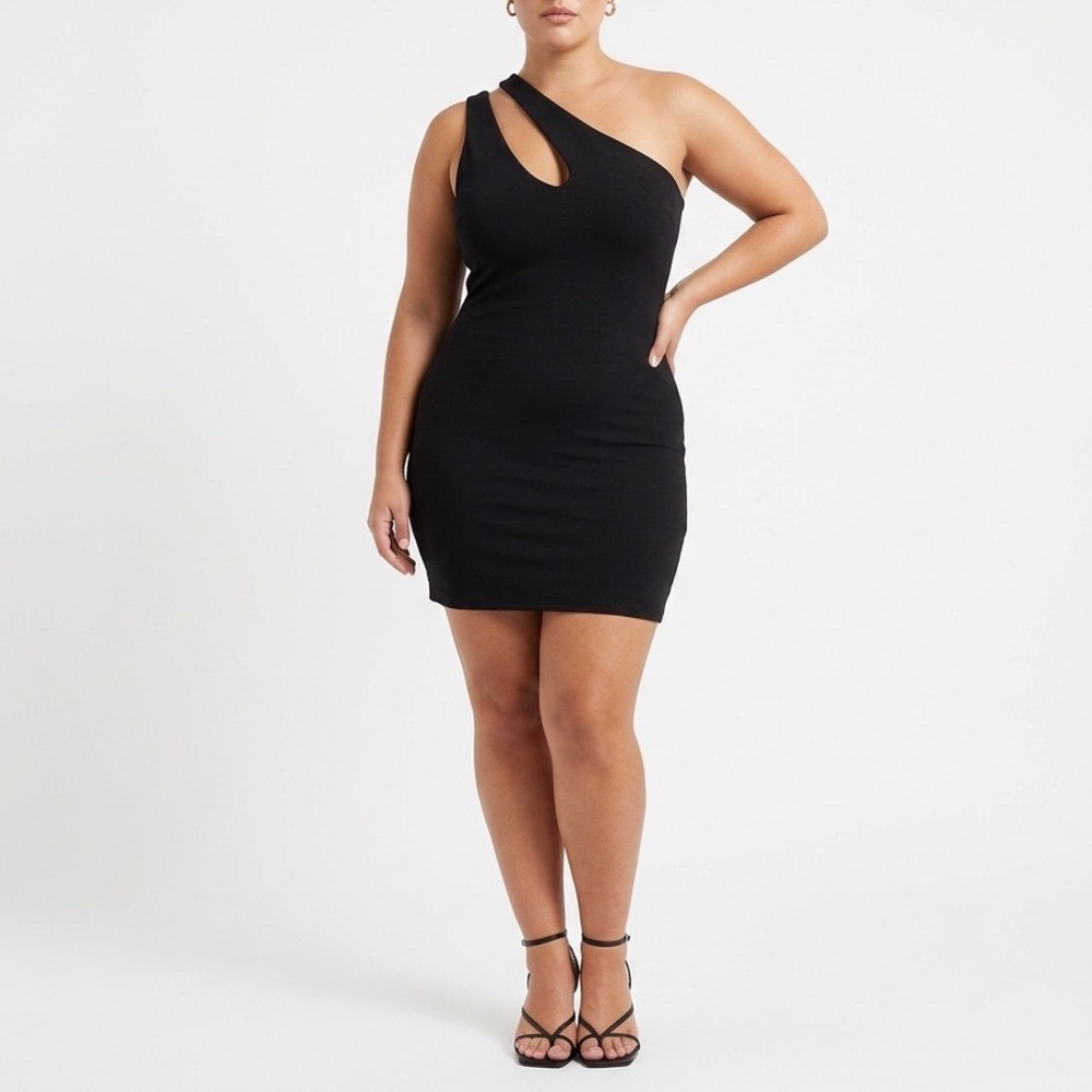 Naked Wardrobe Black One Shoulder Asymmetric Cutout Mini Dress NW-D2062 XL NEW